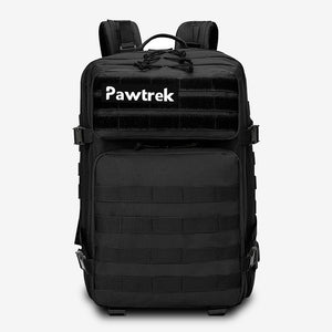 Black Pawtrek tactical backpack with multiple compartments for outdoor pet travel and training – Australia