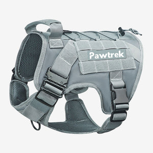 Grey Pawtrek tactical dog harness with adjustable straps and customizable name tag – Australia