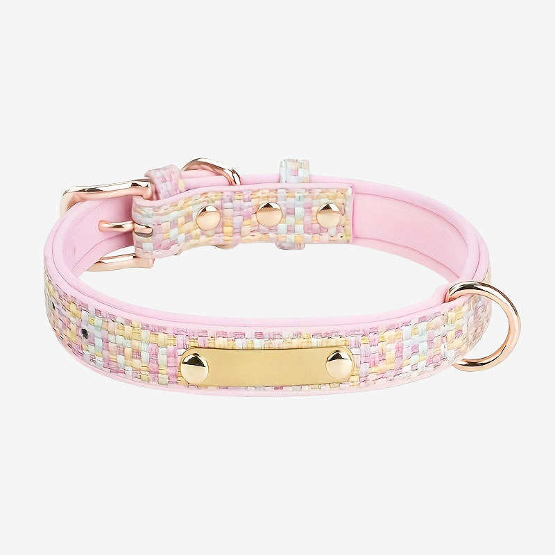 Woven Soft Dog Collar with Personalized Gold Nameplate