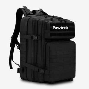 Black Pawtrek tactical backpack with multiple compartments for outdoor pet travel and training – Australia