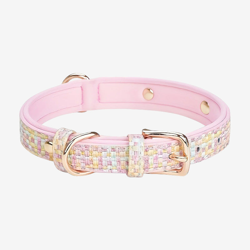 Woven Soft Dog Collar with Personalized Gold Nameplate
