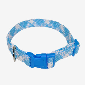 Blue and white braided adjustable dog collar with buckle – Pawtrek Australia