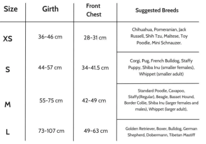 Dog Harness Sizing Chart