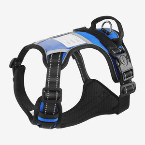 Blue Pawtrek no-pull dog harness with adjustable straps, breathable mesh, and secure buckles – Australia