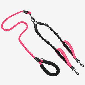 Pink Pawtrek dual dog leash with 360 swivel connector, shock-absorbing bungee, and padded handles – Australia