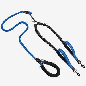 Blue Pawtrek dual dog leash with 360 swivel connector, shock-absorbing bungee, and padded handles – Australia