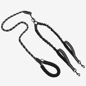 Black Pawtrek dual dog leash with 360 swivel connector, shock-absorbing bungee, and padded handles – Australia