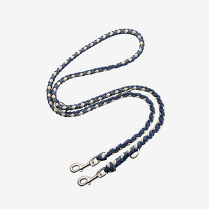 Pawtrek handcrafted 3-in-1 braided dog leash in Navy Blue and cream, 2m adjustable, with bronze clips – Australia