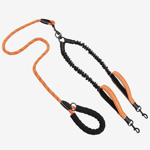 Orange Pawtrek dual dog leash with 360 swivel connector, shock-absorbing bungee, and padded handles – Australia