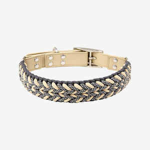 Pawtrek handcrafted braided dog collar with grey and cream woven design and gold hardware – Australia