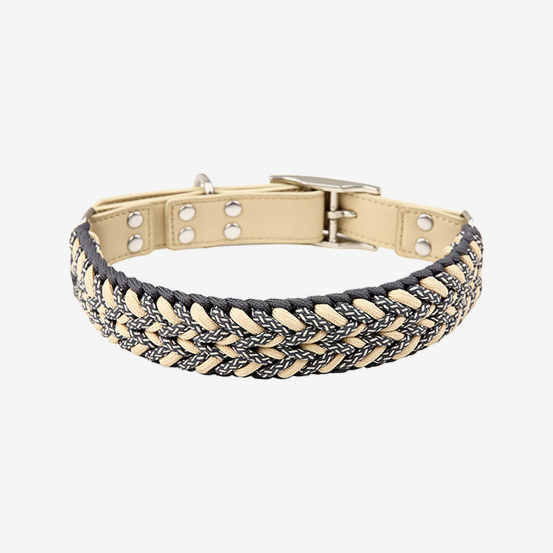 Pawtrek handcrafted braided dog collar with grey and cream woven design and gold hardware – Australia