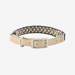 Pawtrek handcrafted braided dog collar with grey and cream woven design and gold hardware – Australia